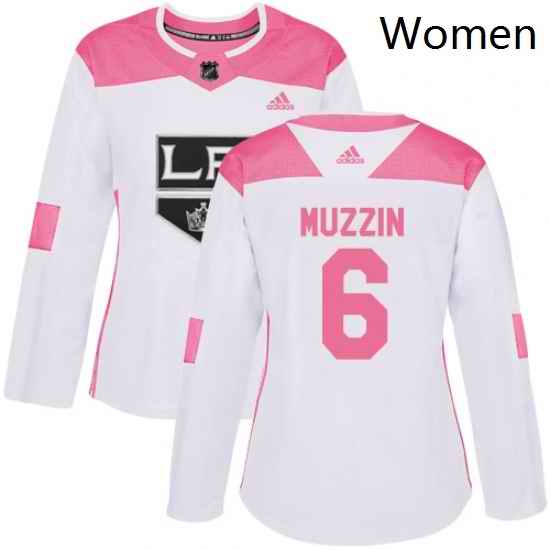 Womens Adidas Los Angeles Kings 6 Jake Muzzin Authentic WhitePink Fashion NHL Jersey